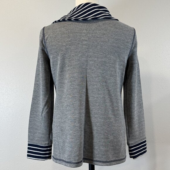 Weekend by Chico's Striped Collar Top Sz 0 (S/M) Cowl Neck Gray Blue Long Sleeve - Picture 2 of 16